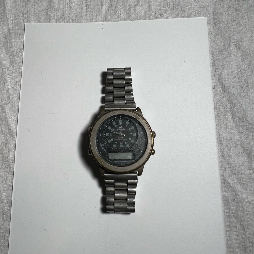 MANS STAINLESS STEEL BRACELET WRIST WATCH BY WRANGLER,QUARTZ MOVEMENT
